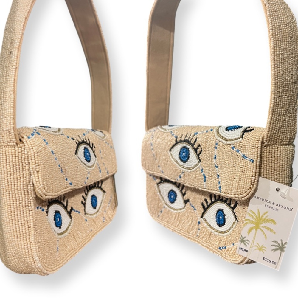 America & Beyond Beaded Shoulder Bag | NWT | Beaded Bag| Evil Eye Beaded Bag - Picture 3 of 5